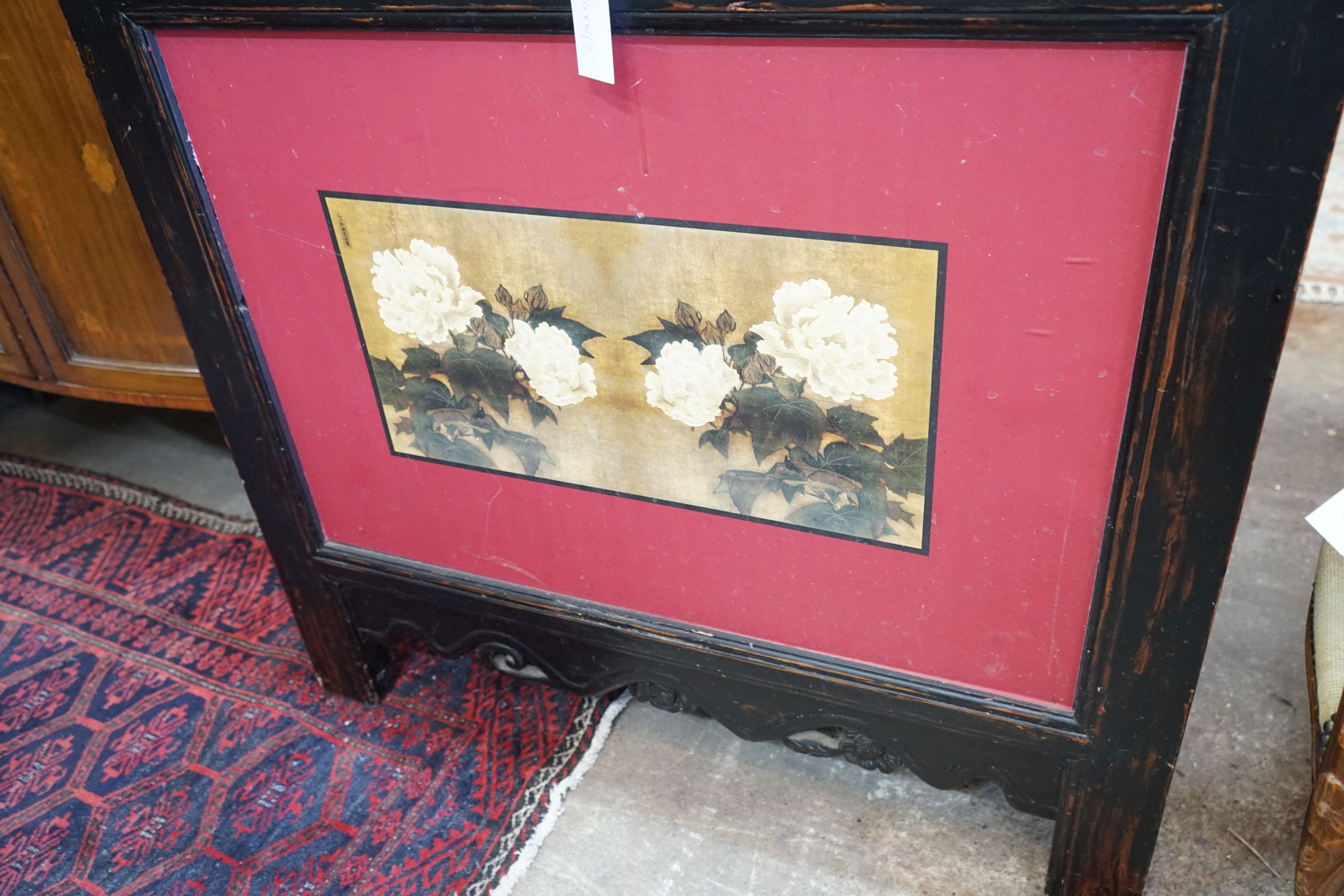 A Chinese painted coffer, length 90cm, depth 52cm, height 88cm